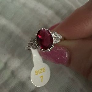 Gorgeous Sterling ring with LC Ruby and diamond CZ accents